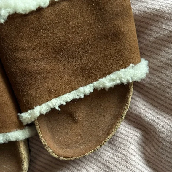 James Perse Brown Suede Shearling Slide Mules - Picture 3 of 6